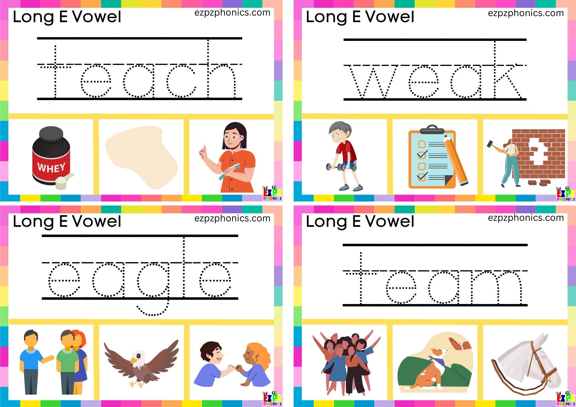 Write the word and clip the image Clip cards for long e vowel ea words 1